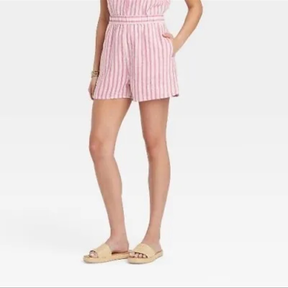 Womens Linen Striped High-Rise Pull-On Shorts Universal Thread Pink & White S